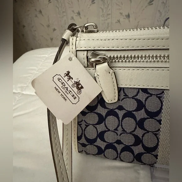 Coach Signature Denim Wristlet with Leather Trim - Picture 4 of 11